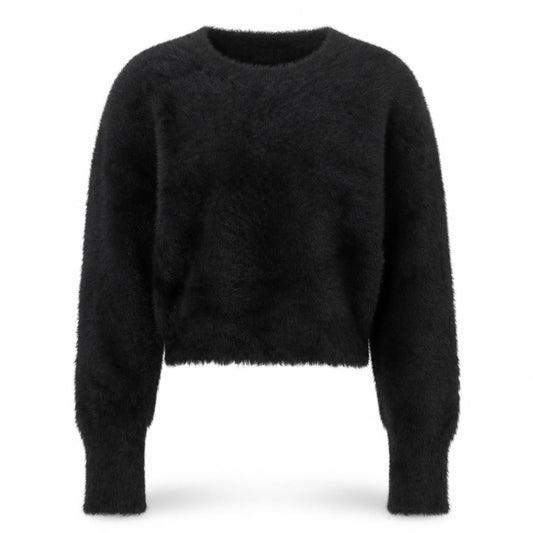 Front view of Zara Women Black Fluffy Knit Long Sleeve jumper, size S