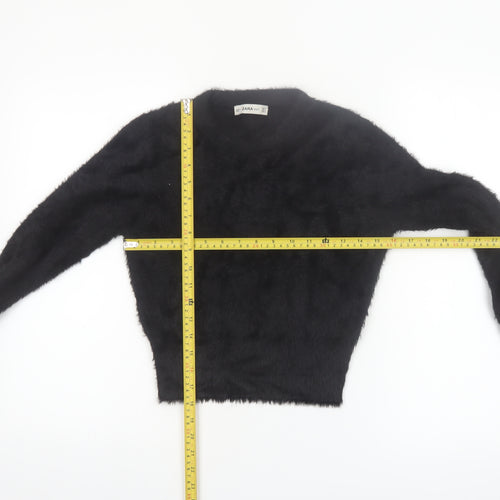 Zara Women Black Fluffy Knit Long Sleeve Pullover Jumper Size S