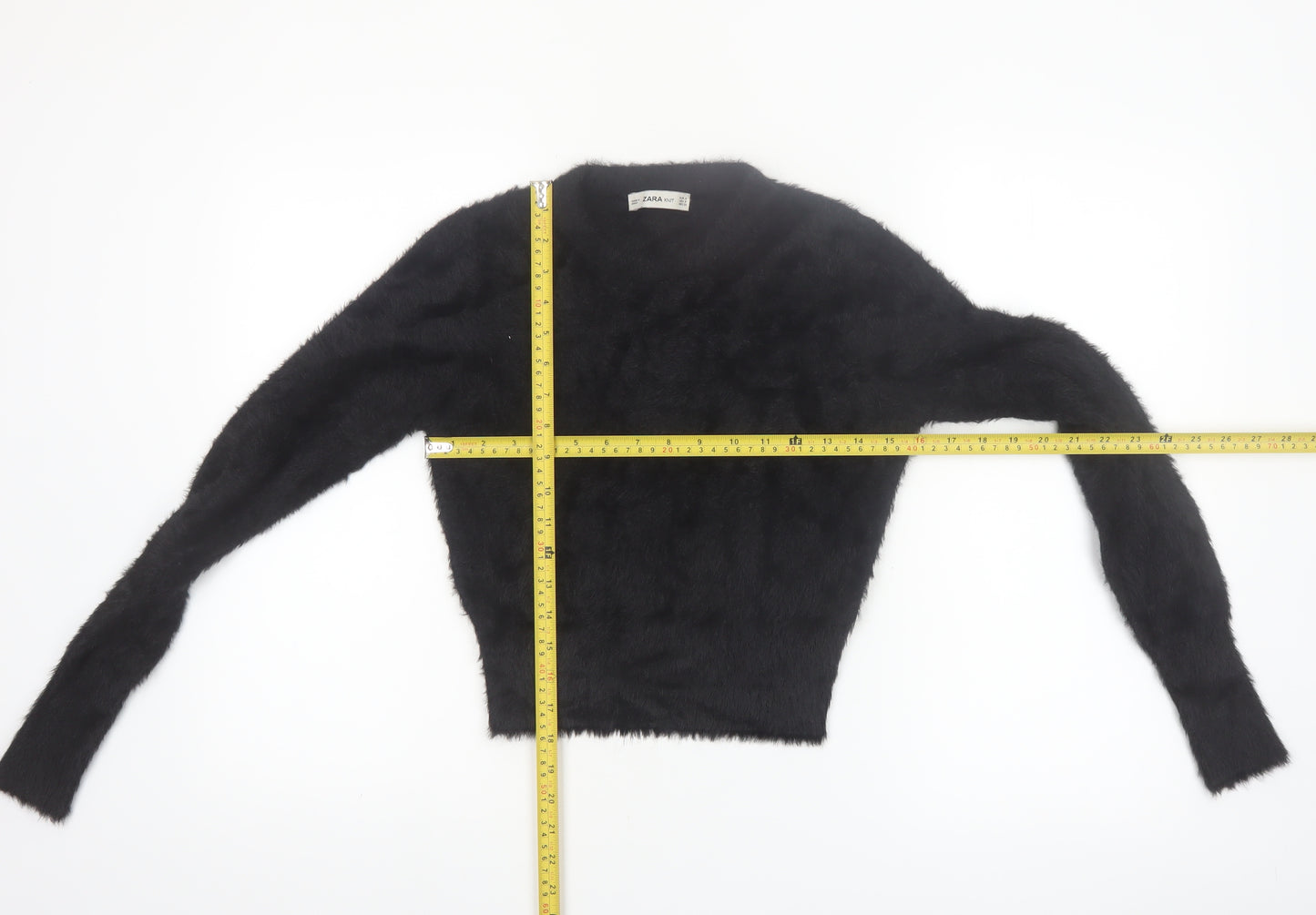 Zara Women Black Fluffy Knit Long Sleeve Pullover Jumper Size S