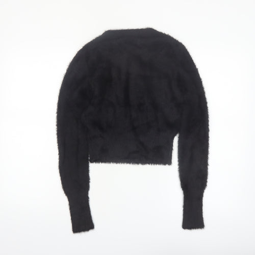 Zara Women Black Fluffy Knit Long Sleeve Pullover Jumper Size S