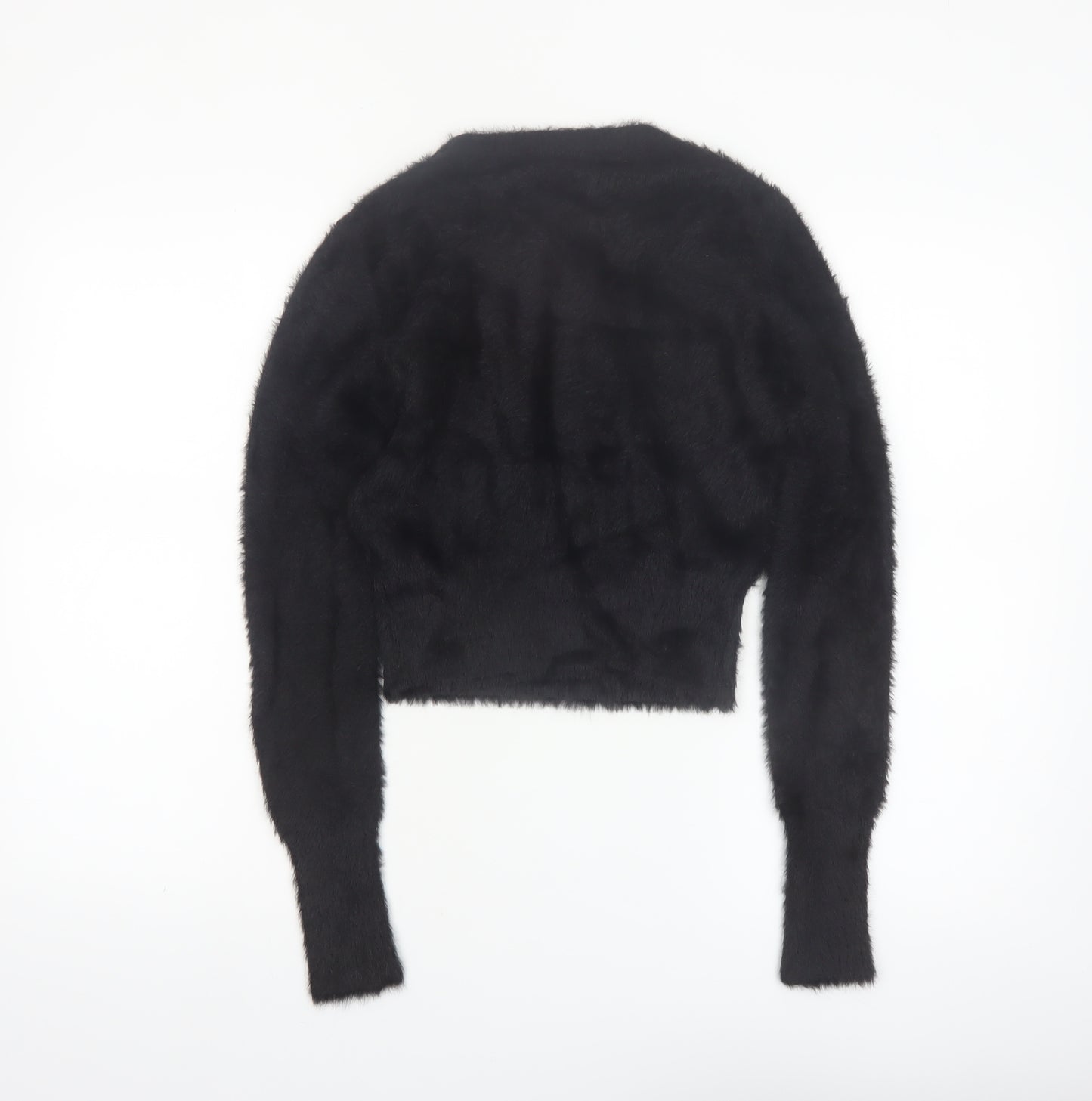 Zara Women Black Fluffy Knit Long Sleeve Pullover Jumper Size S