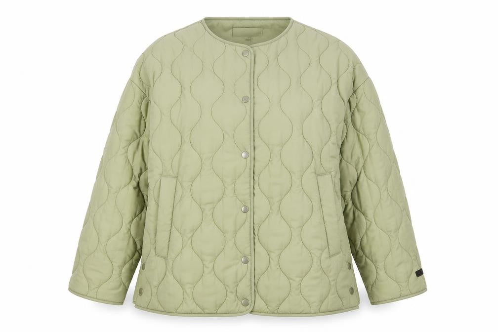 Front view of Kangol Women's Green Quilted Jacket UK 14 Mid-Length Casual