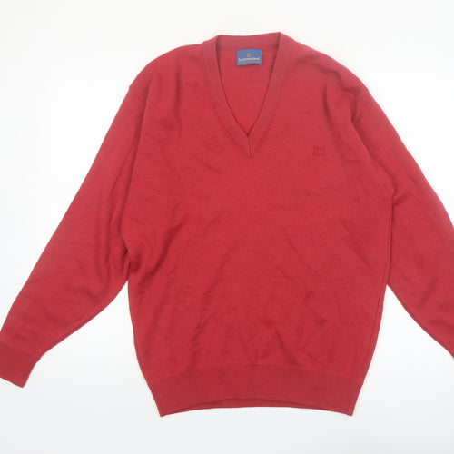 Summerland Men Red Wool Blend V-Neck Pullover Jumper M