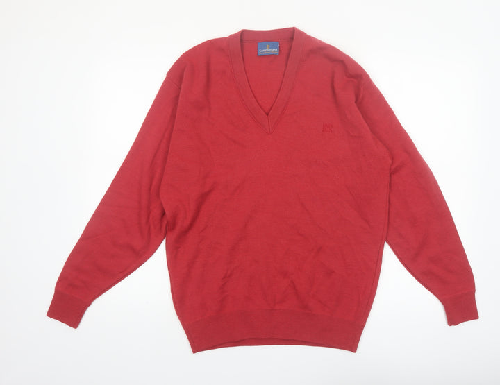Summerland Men Red Wool Blend V-Neck Pullover Jumper M