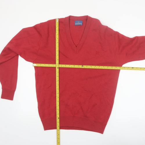 Summerland Men Red Wool Blend V-Neck Pullover Jumper M