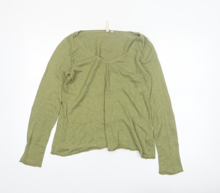 White Stuff Women’s Green V-Neck Knit Jumper Size 10 Long Sleeve