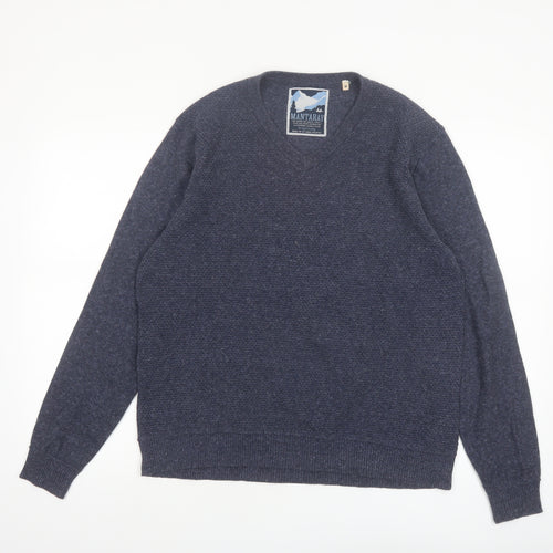 Mantaray Men's Blue Cotton V-Neck Jumper Size M