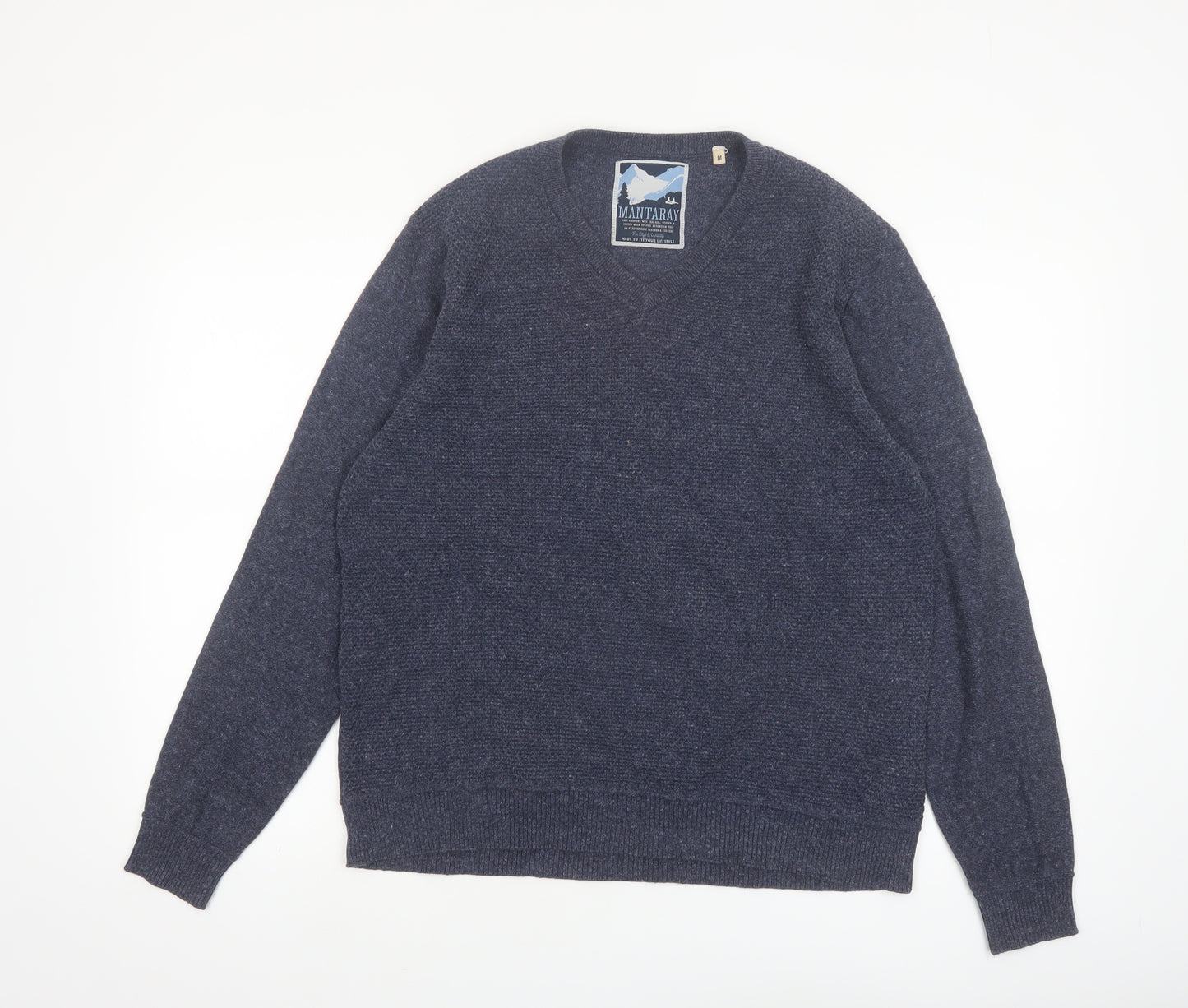 Mantaray Men's Blue Cotton V-Neck Jumper Size M