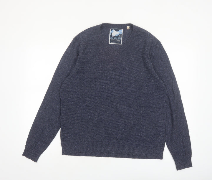 Mantaray Men's Blue Cotton V-Neck Jumper Size M