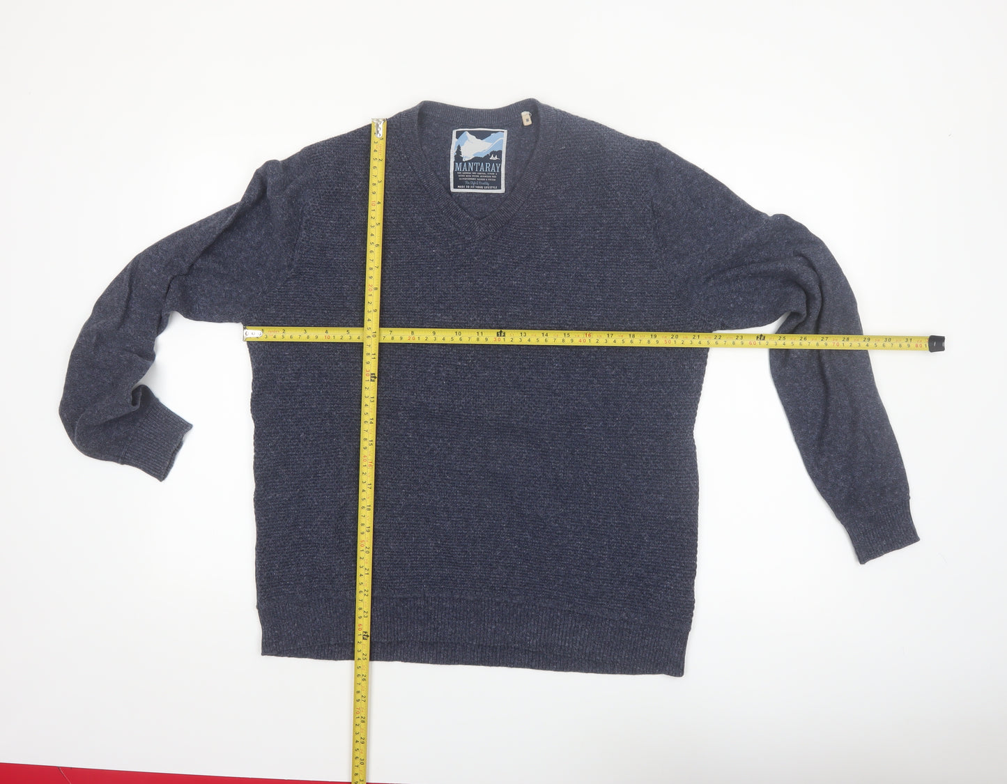 Mantaray Men's Blue Cotton V-Neck Jumper Size M