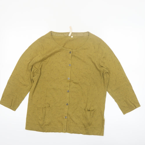White Stuff Women Green Cotton 3/4 Sleeve Cardigan Size 14