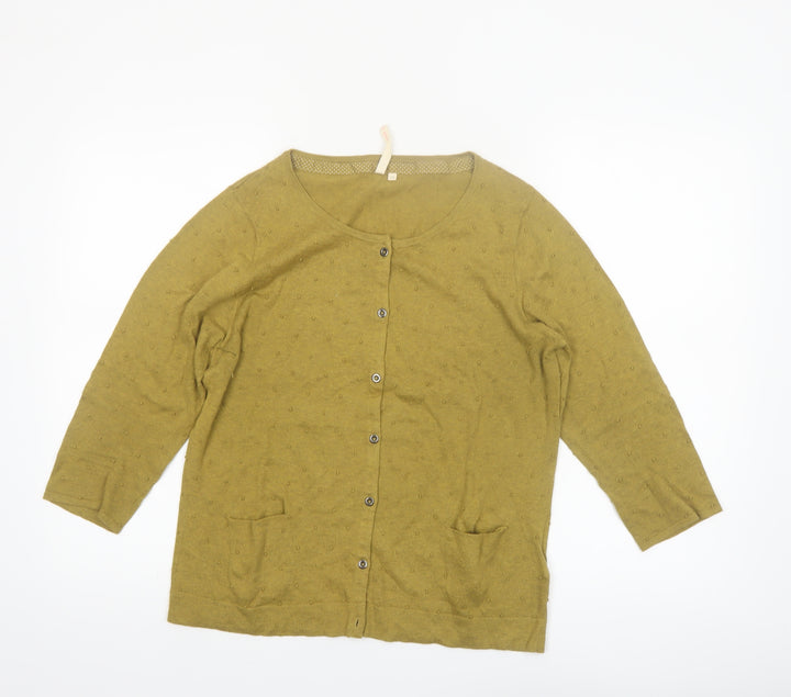 White Stuff Women Green Cotton 3/4 Sleeve Cardigan Size 14