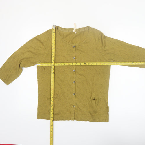 White Stuff Women Green Cotton 3/4 Sleeve Cardigan Size 14