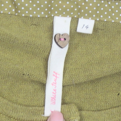 White Stuff Women Green Cotton 3/4 Sleeve Cardigan Size 14