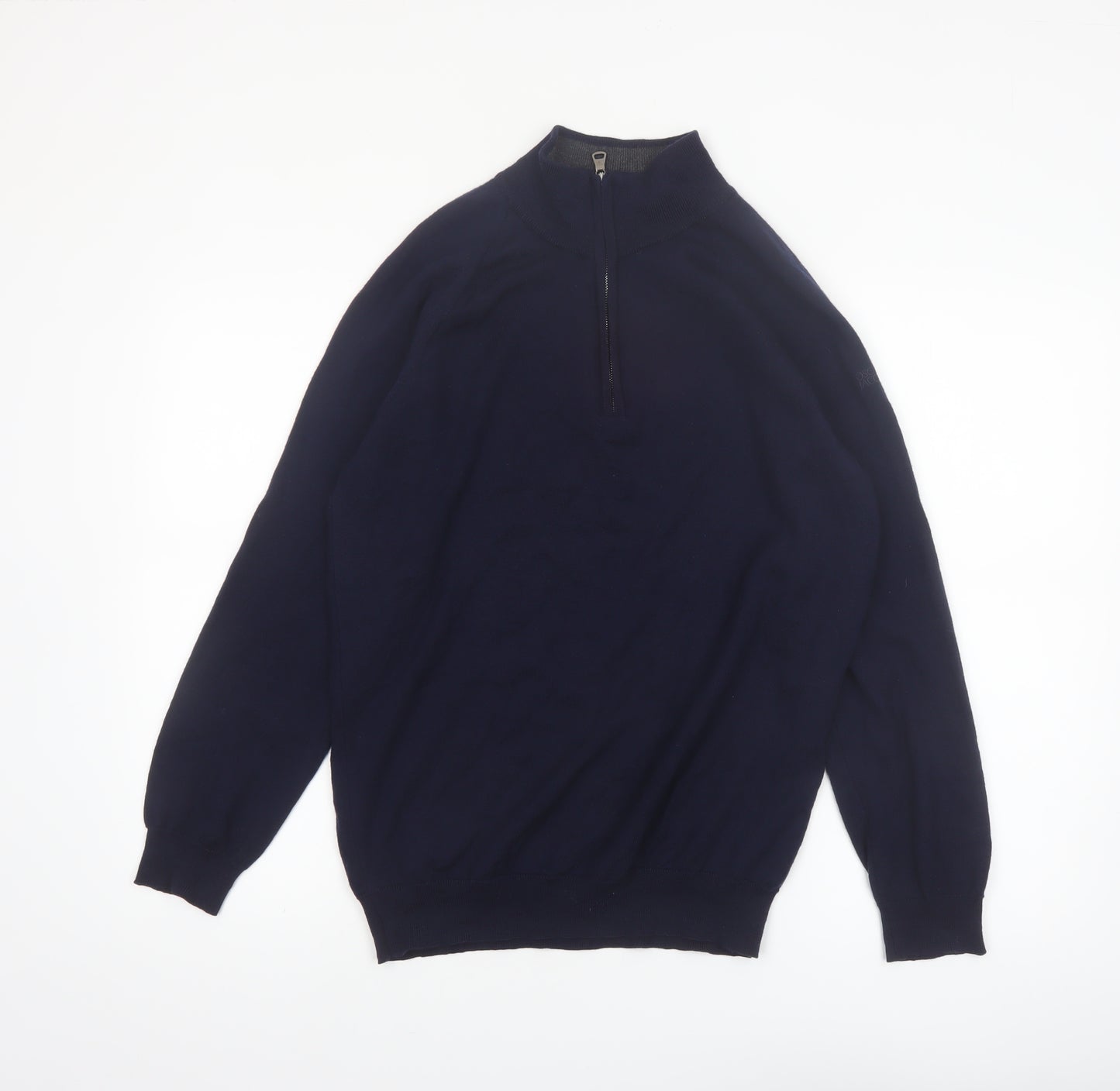 Oscar Jacobson Men's Blue Wool 1/4 Zip Jumper Size L