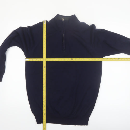 Oscar Jacobson Men's Blue Wool 1/4 Zip Jumper Size L