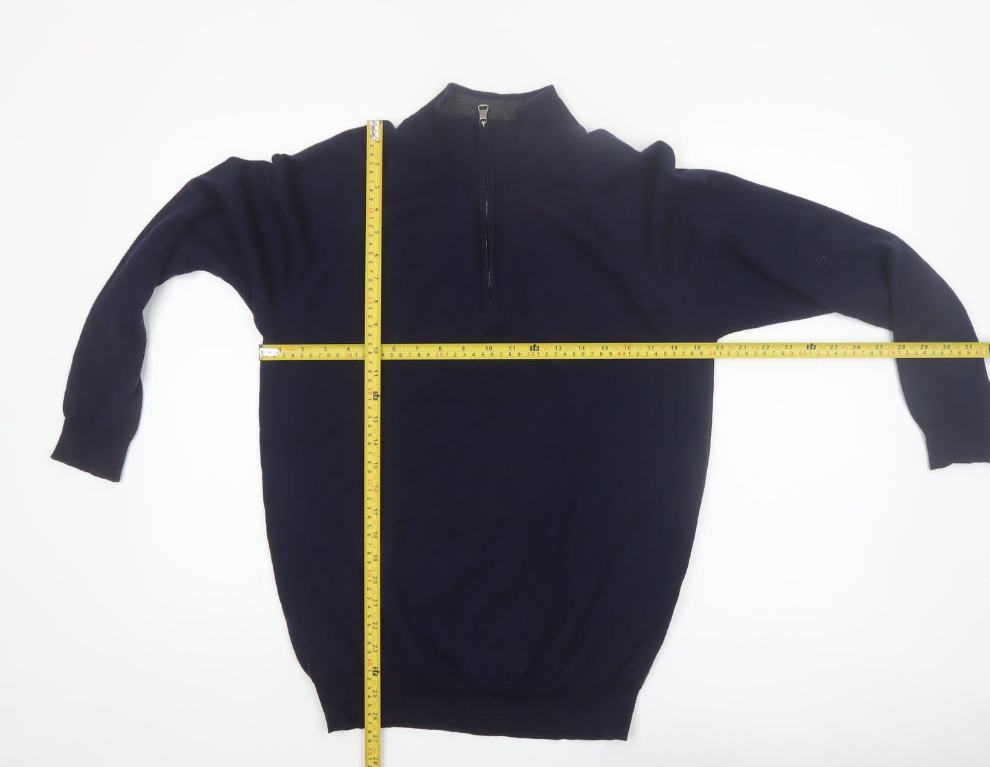 Oscar Jacobson Men's Blue Wool 1/4 Zip Jumper Size L