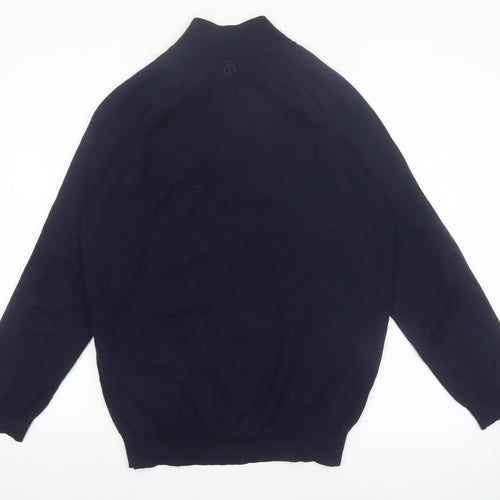Oscar Jacobson Men's Blue Wool 1/4 Zip Jumper Size L