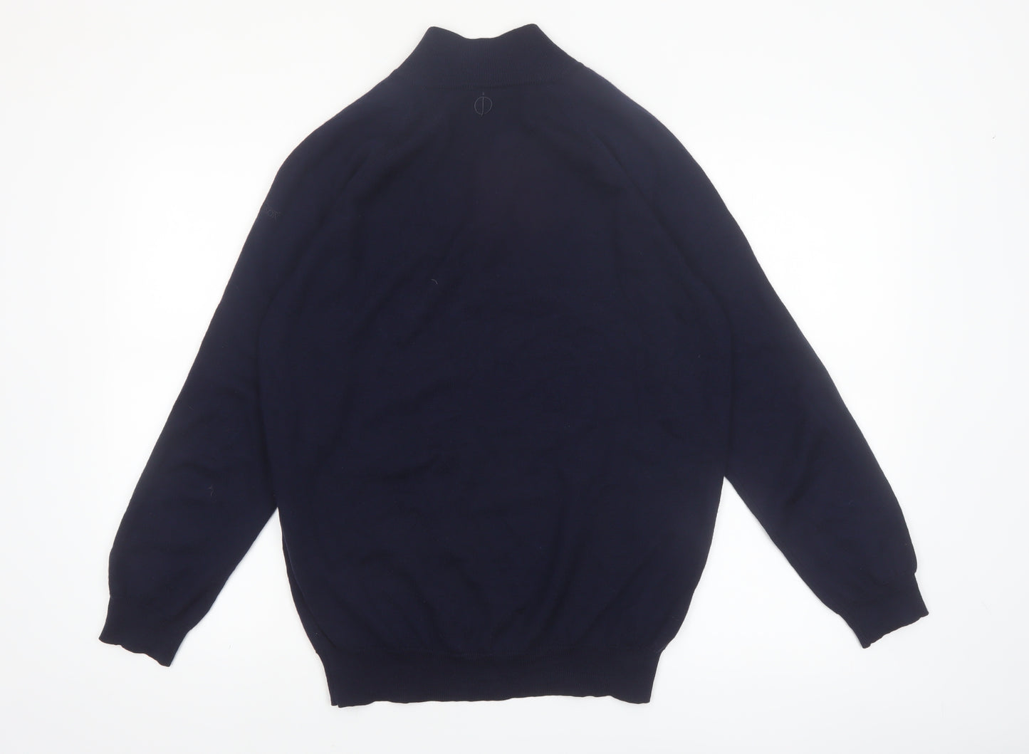 Oscar Jacobson Men's Blue Wool 1/4 Zip Jumper Size L