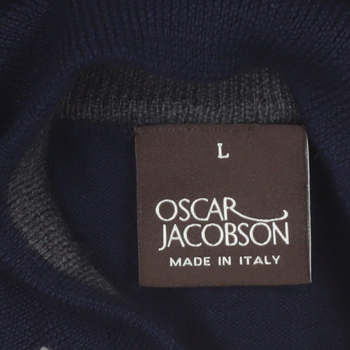 Oscar Jacobson Men's Blue Wool 1/4 Zip Jumper Size L