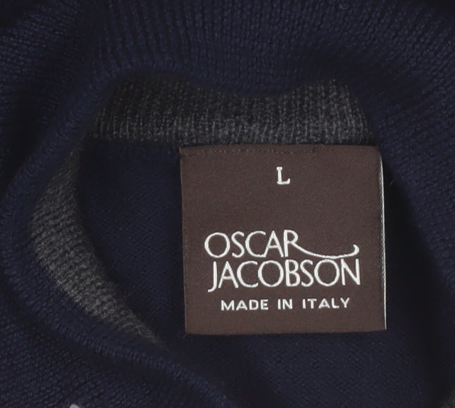 Oscar Jacobson Men's Blue Wool 1/4 Zip Jumper Size L