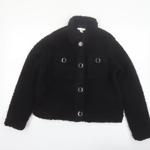 H&M Women’s Black Fleece Button Up Short Jacket XS