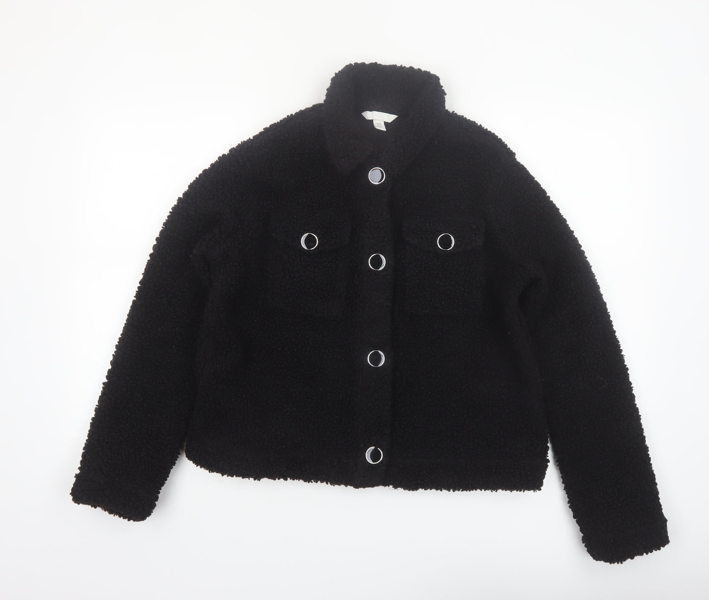 H&M Women’s Black Fleece Button Up Short Jacket XS