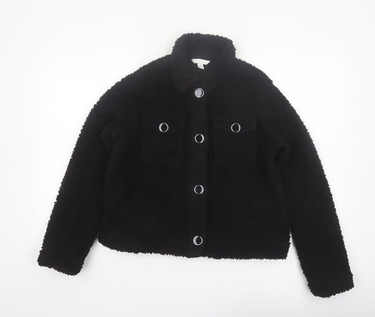 H&M Women’s Black Fleece Button Up Short Jacket XS
