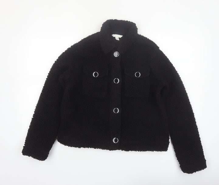 H&M Women’s Black Fleece Button Up Short Jacket XS