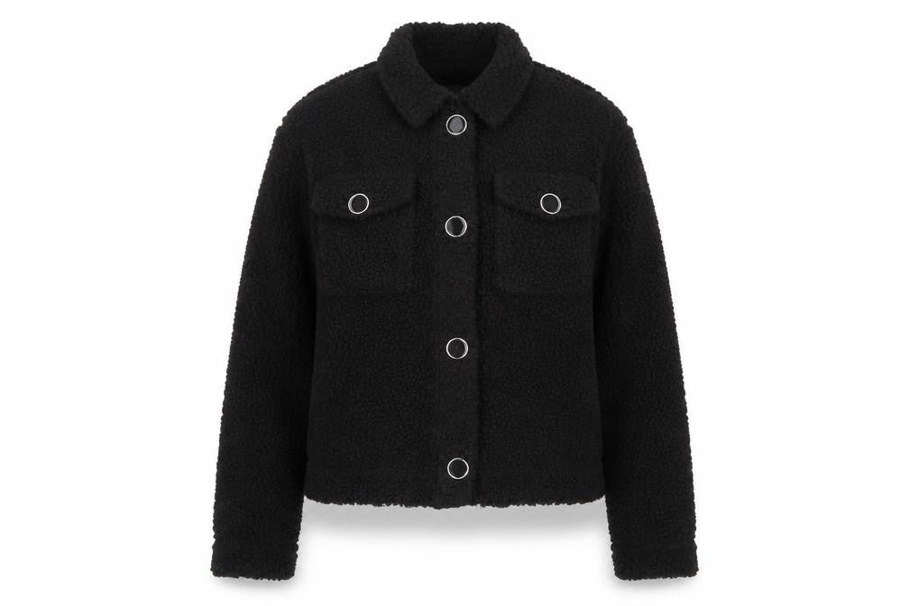 Front view of H&M Women’s Black Fleece Button Up Short Jacket XS