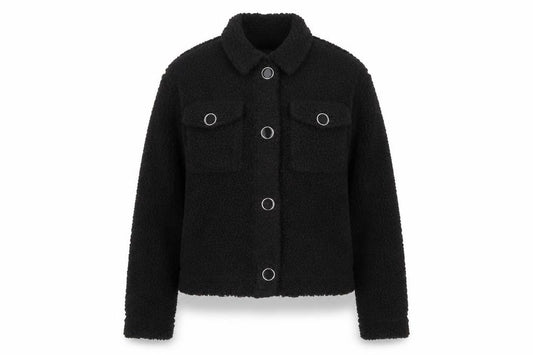 Front view of H&M Women’s Black Fleece Button Up Short Jacket XS