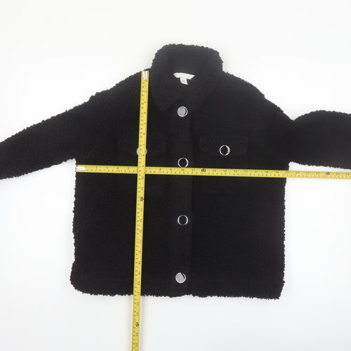 H&M Women’s Black Fleece Button Up Short Jacket XS