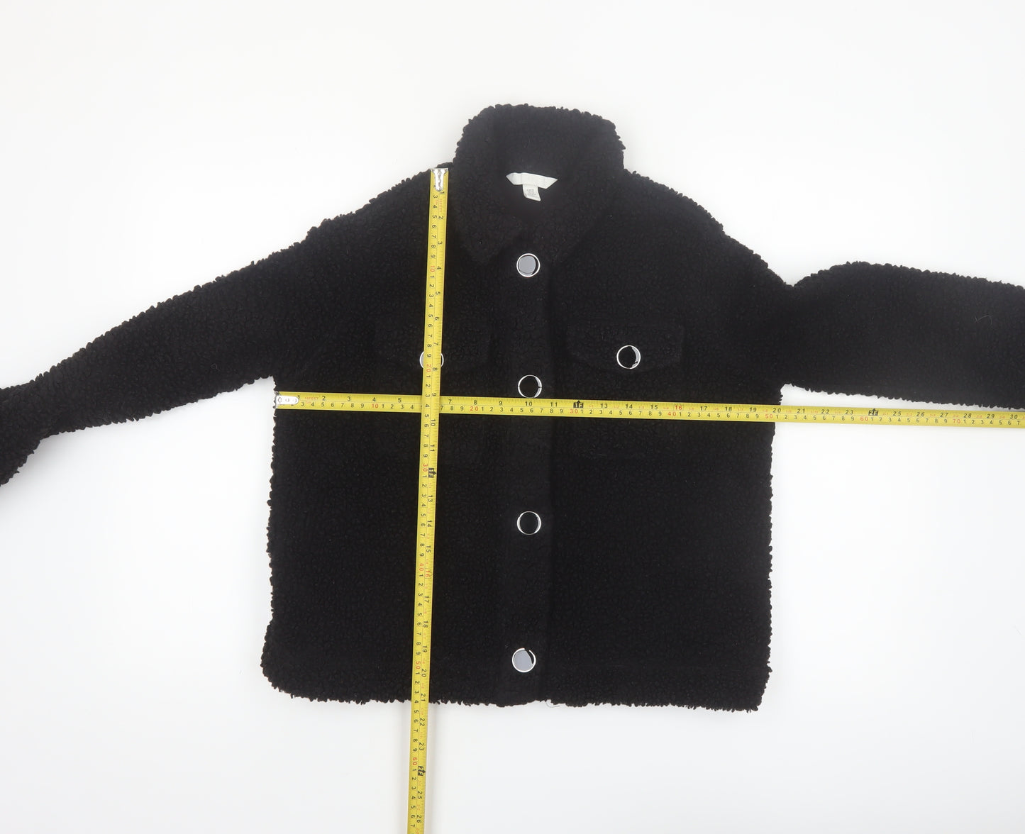 H&M Women’s Black Fleece Button Up Short Jacket XS