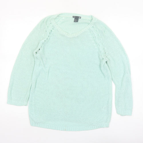 H&M Women’s Green Acrylic Knit Scoop Neck Pullover Jumper Size 8
