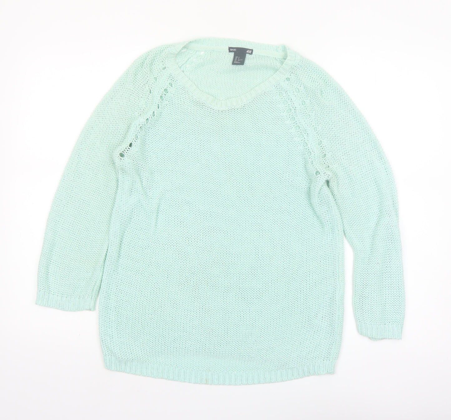 H&M Women’s Green Acrylic Knit Scoop Neck Pullover Jumper Size 8
