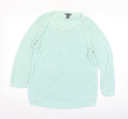 H&M Women’s Green Acrylic Knit Scoop Neck Pullover Jumper Size 8