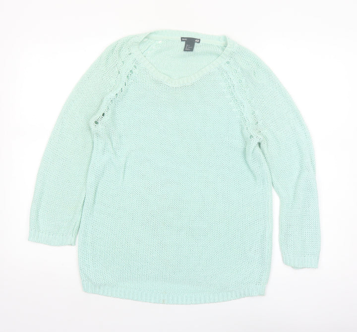 H&M Women’s Green Acrylic Knit Scoop Neck Pullover Jumper Size 8