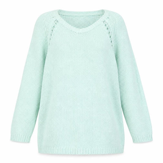 Front view of H&M Women’s Green Acrylic Knit Scoop Neck jumper, size UK 8