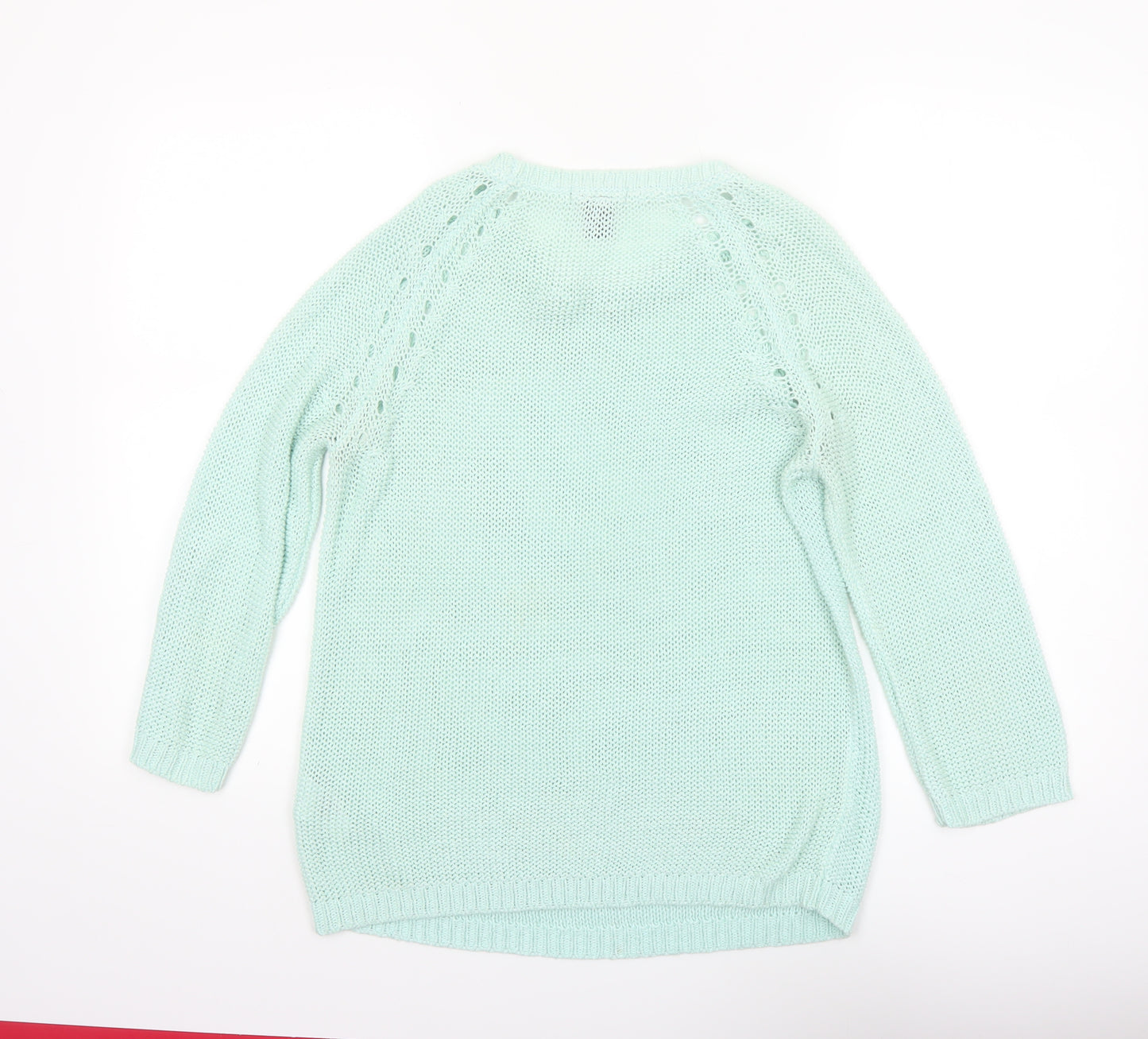 H&M Women’s Green Acrylic Knit Scoop Neck Pullover Jumper Size 8