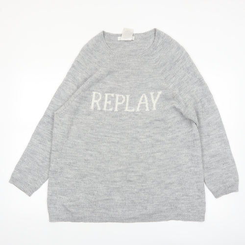 Replay Women Grey Knit Crew Neck Pullover Jumper Size L