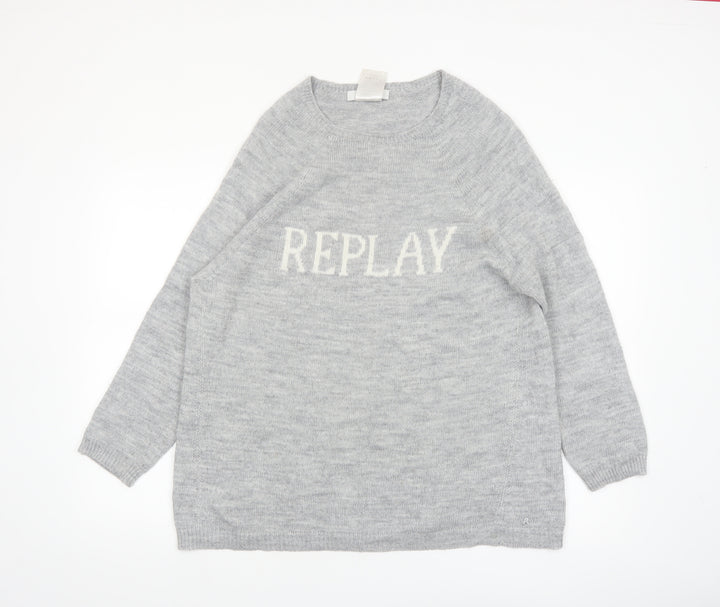 Replay Women Grey Knit Crew Neck Pullover Jumper Size L