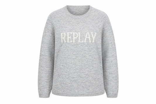 Front view of Replay Women Grey Knit Crew Neck jumper, size L