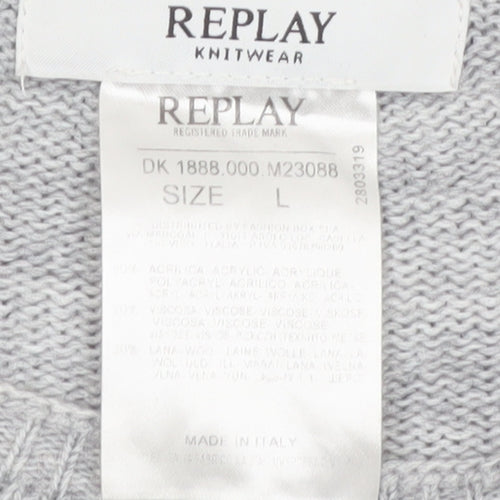 Replay Women Grey Knit Crew Neck Pullover Jumper Size L