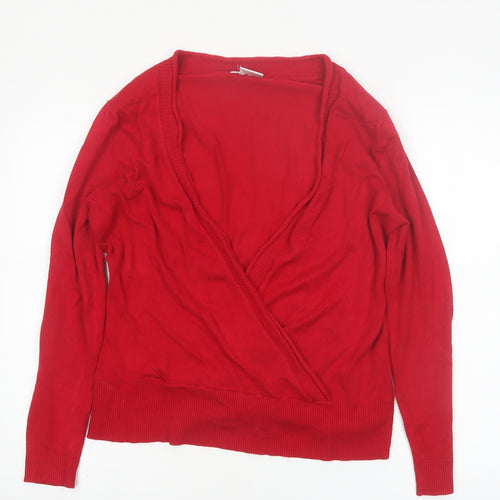 Wallis Women Red Wrap V-Neck Jumper Size 16 Long Sleeve Knit