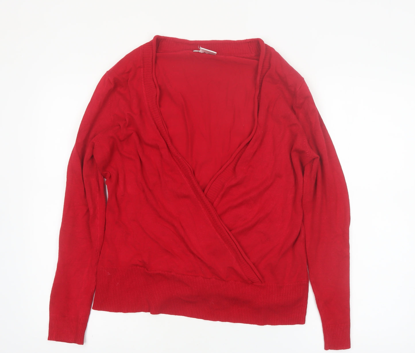 Wallis Women Red Wrap V-Neck Jumper Size 16 Long Sleeve Knit