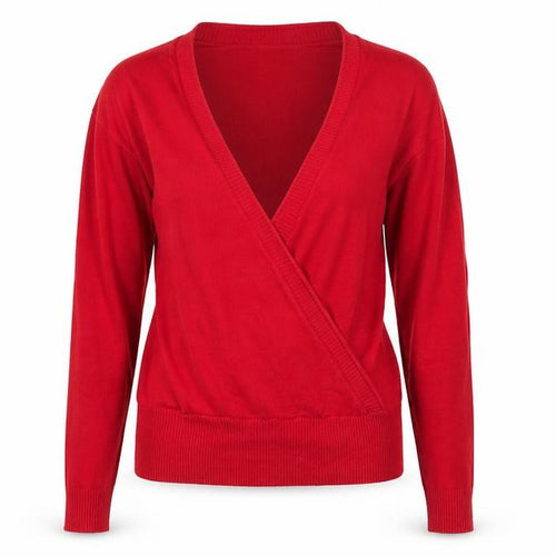 Wallis Women Red Wrap V-Neck Jumper Size 16 Long Sleeve Knit