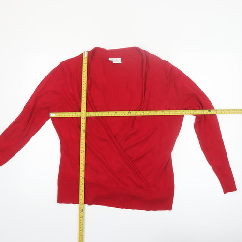 Wallis Women Red Wrap V-Neck Jumper Size 16 Long Sleeve Knit