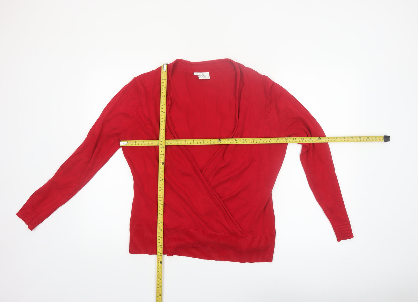 Wallis Women Red Wrap V-Neck Jumper Size 16 Long Sleeve Knit