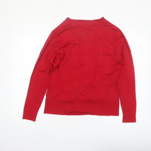 Wallis Women Red Wrap V-Neck Jumper Size 16 Long Sleeve Knit