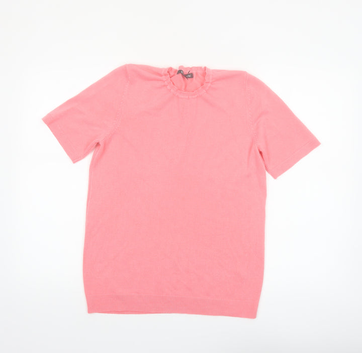 Bonmarché Women's Pink Short Sleeve Acrylic Mock Neck Jumper Size 12